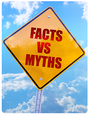 Road sign with the text facts vs myths